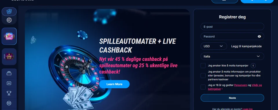 Registrer deg hos Boomerang Bet